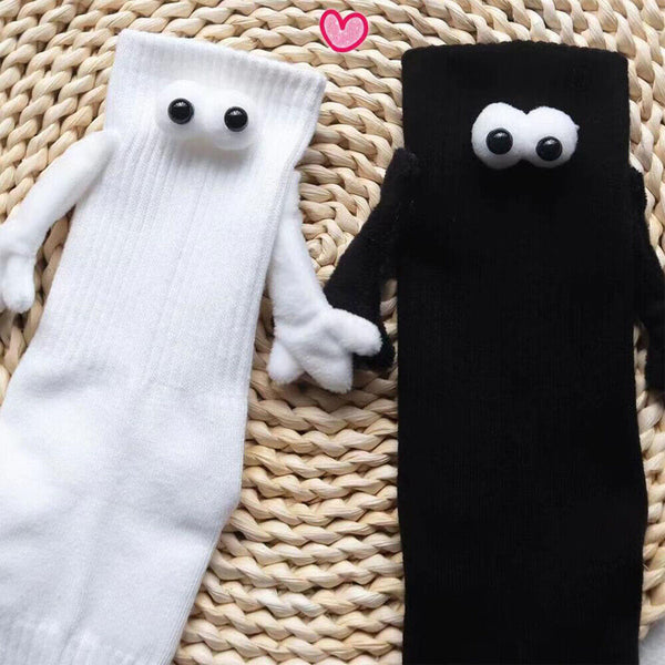 2 pairs Funny Magnetic Suction 3D Doll Couple Sock Holding Hand SockS for Couple