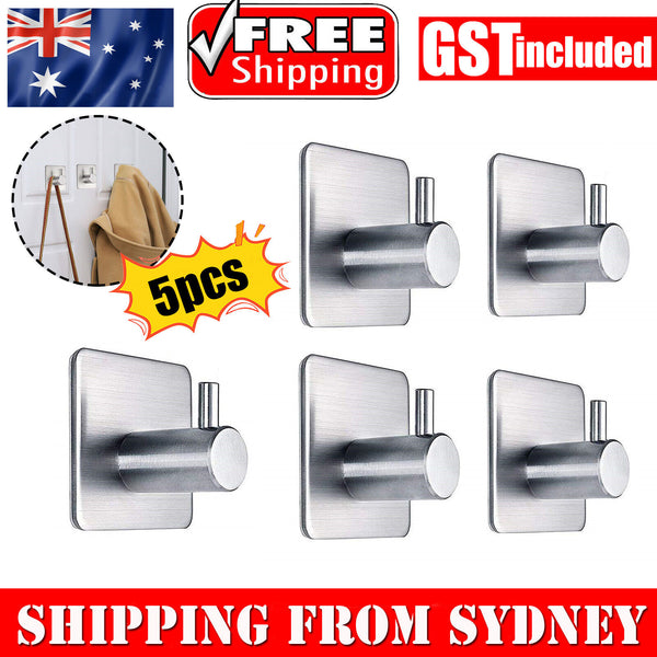 5pcs Adhesive Hooks Stainless Steel Hooks for Home Office and Outdoor Hanging AU