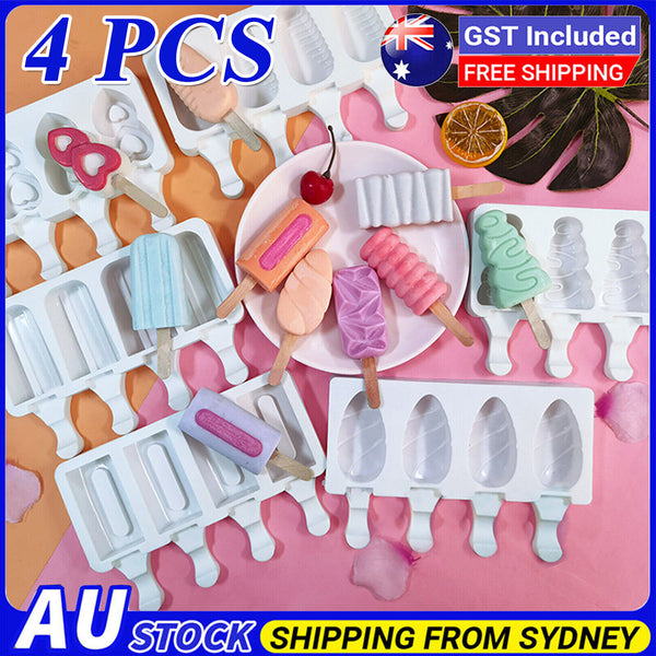 4PCS 4 Cavity Mold Silicone Cake Baking Mould DIY Ice Cream Lolly Molud Tools AU