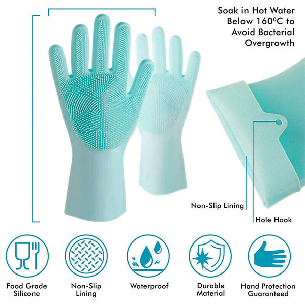 Magic Silicone Rubber Dish Washing Gloves Kitchen Scrubber Cleaning Sponge Tool