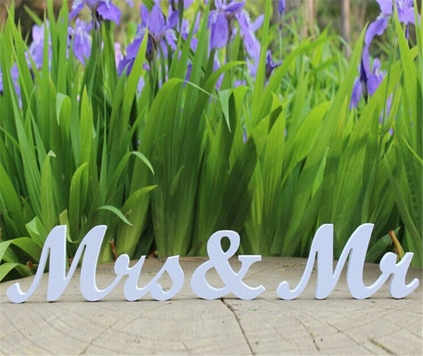 Mr & Mrs Wooden Wedding Sign White | Romantic Reception Table Decoration