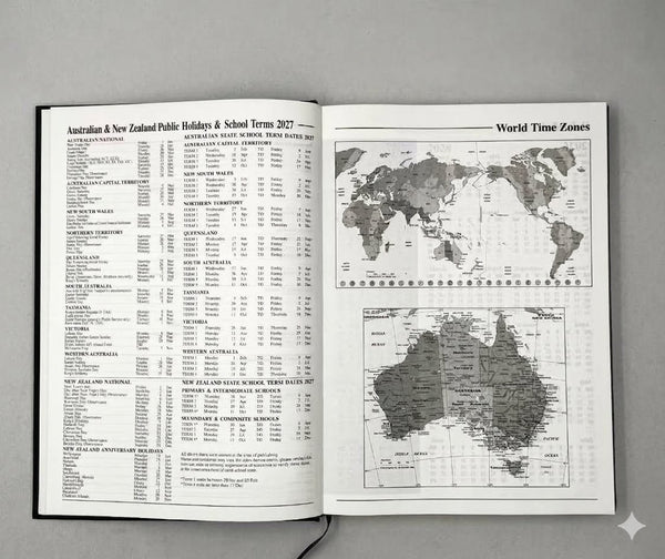 2027 A4 Week To ViewBlack Hard Cover Office Planner Calendar Journal AU