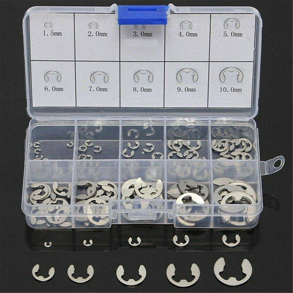 400PCS Stainless Steel E Clips C Circlip Kit Retaining Ring Assorted 1.5 - 10mm