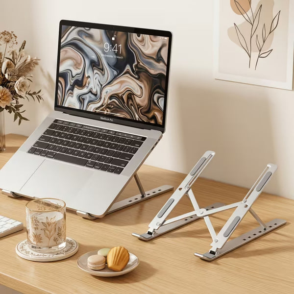 Foldable Laptop Stand and Tablet Holder – Adjustable Portable Desktop Riser for Notebook, iPad and Tablet