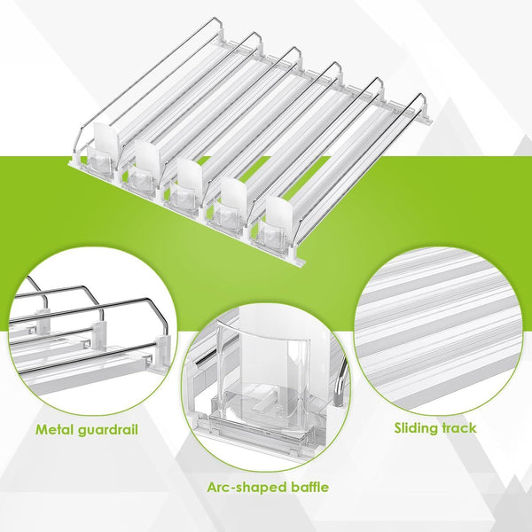 Beverage Pusher Shelf Adjustable Width Soda Can Bottle Pusher for Kitchen Fridge