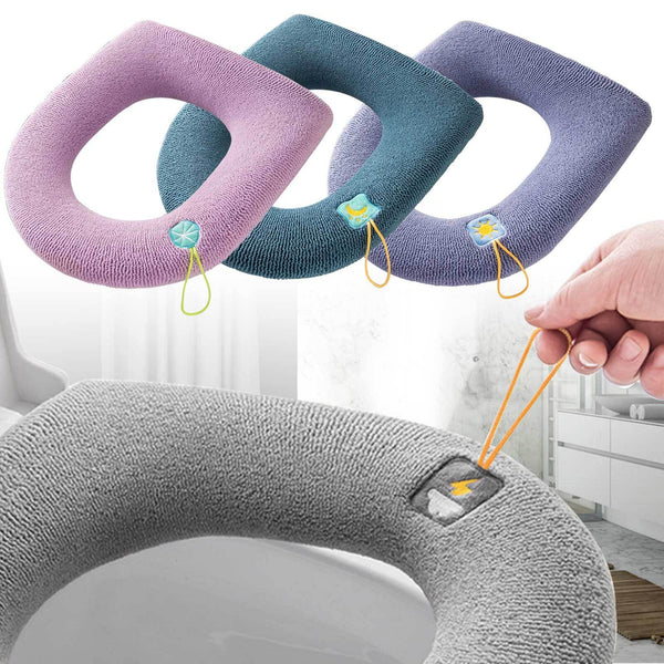 2PCS Soft Toilet Seat Cover Washable Bathroom Warmer Cushion Pad