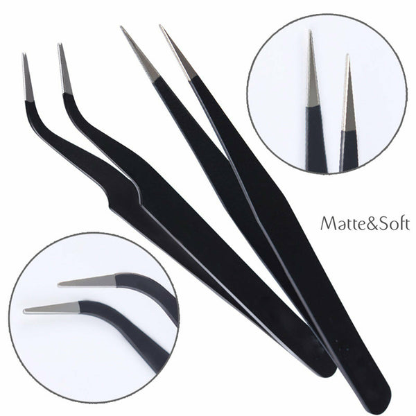 6PCS Eyelash Tweezers Eye Lash Clip Remover Tool False Extension Curved Pointed