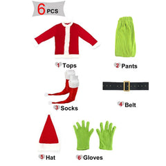 Christmas Costume Kids – Green Grump Santa Suit with Furry Gloves, Hat & Mask, 110-150cm