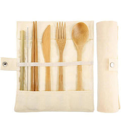 Bamboo Cutlery Set – 7pc Reusable Eco Travel Utensils Kit