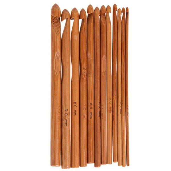 12PCS 3-10mm Bamboo Crochet Hooks Set Handle DIY Wooden Knitting Needle 12 Size