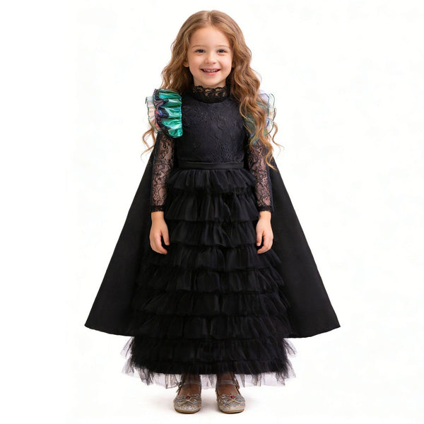 Elphaba witch dress back view with cape - kids Wicked costume - Lets Party