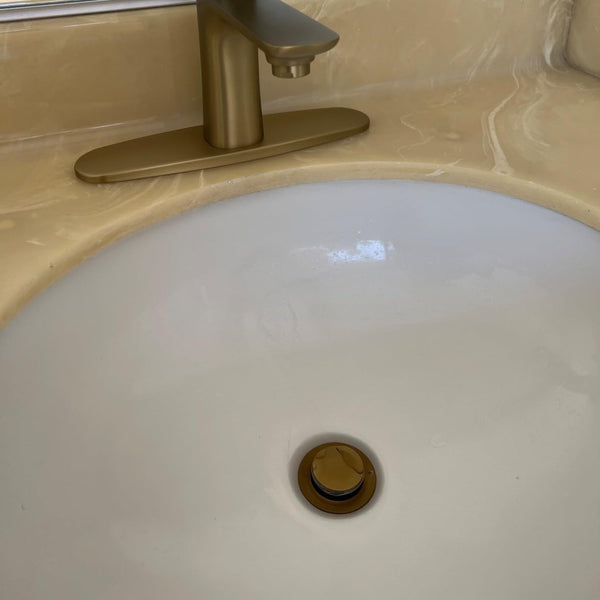 Brushed Gold Basin Sink Pop Up Waste Drain 38mm Brass Push Button Plug