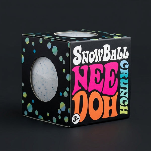 Snowball squishy ball box on a dark background