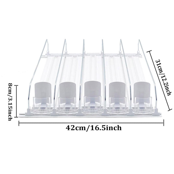 Beverage Pusher Shelf Adjustable Width Soda Can Bottle Pusher for Kitchen Fridge