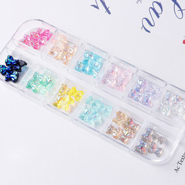 48Pcs/Box Sparkle Nail Art Rhinestones 3D Cute Bear Resin Gems Nails Manicure