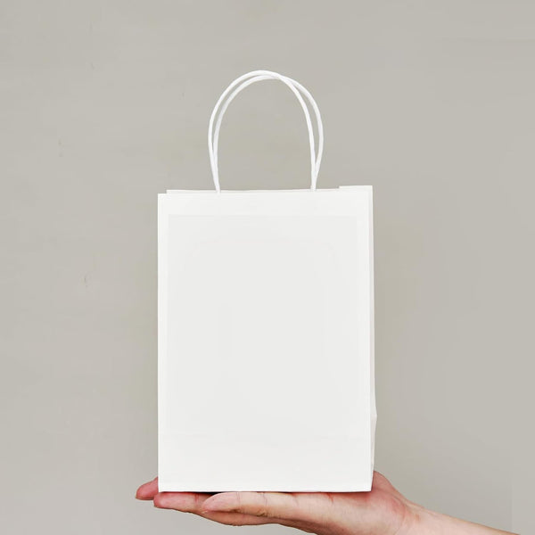 100PCS White Kraft Paper Bags with Handles Gift Shopping Carry Bags