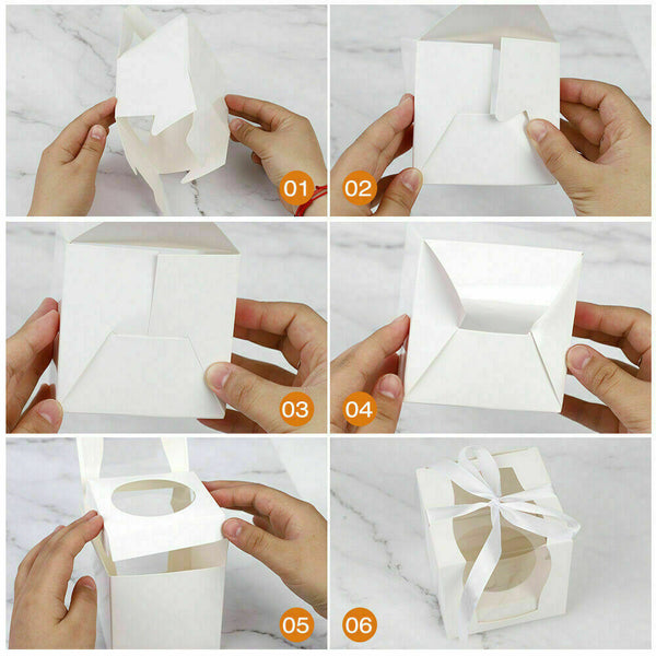 24PCS Single Cupcake Boxes with Window and Handle Cupcake Gift Packaging Boxes