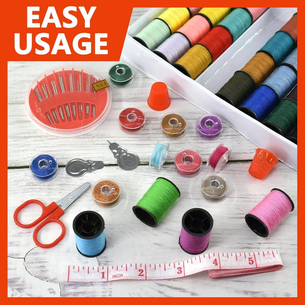 128Rolls Sewing Machine Line Thread Spool Set Bobbin Cotton Reel Needle Tape Kit