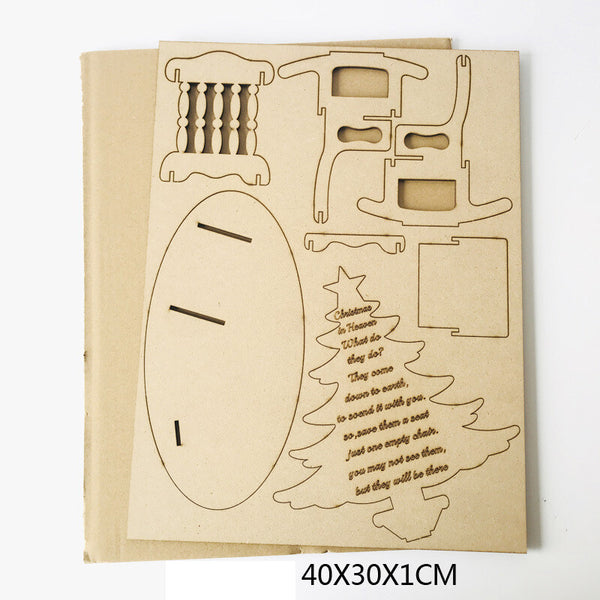 Flat-pack laser-cut plywood sheet 40 x 30 x 1 cm with the chair, tree and base pieces