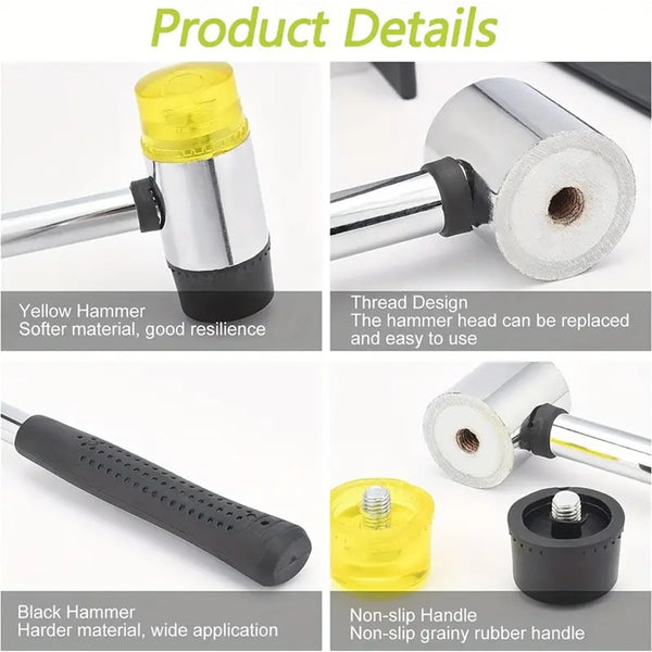 4 Pack 25cm Rubber Mallet Soft Face Hammer – Double Sided Non Marking DIY Hammer with Grip Handle