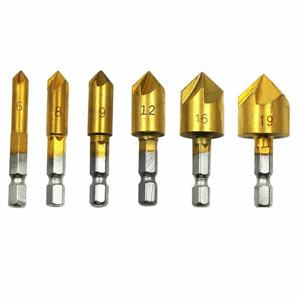 12PCS Chamfer Countersink Drill Bit Set – 5 Flute Deburring Cutting Tools