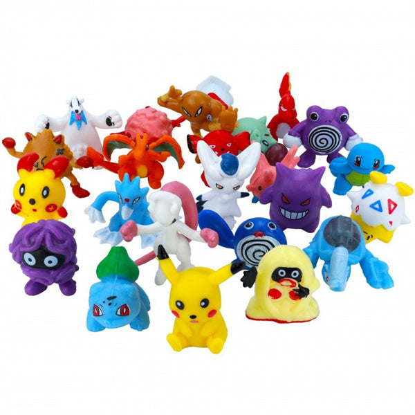 Close-up of 24 mini monster figures from the advent calendar