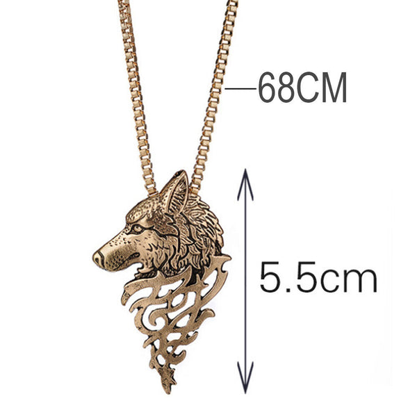 Wolf Necklace Jewelry Cosplay Men Head Pendant Sweater Vintage