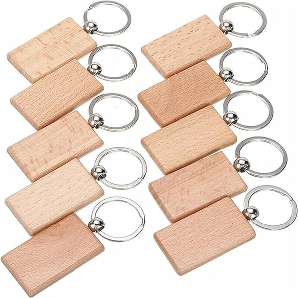 10Pcs Blank Rectangle Wooden Key Chain DIY Wood Keyrings Key Tags Friends Gifts