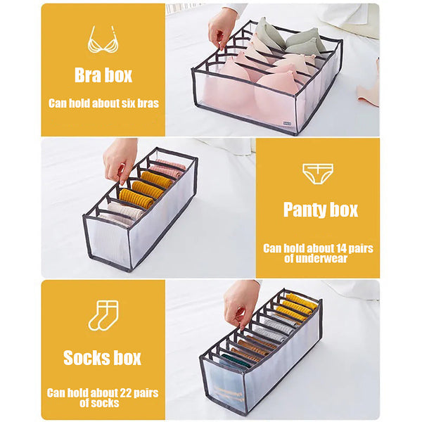 3pcs Drawer Divider Closet Underwear Socks Bra Organizer Container Storage Box