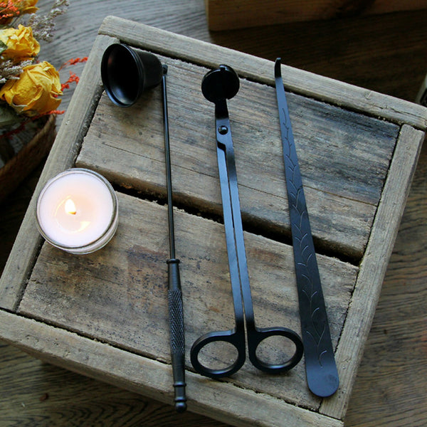 3pcs Candle Care Tool Set | Stainless Steel Wick Trimmer, Snuffer & Wick Dipper