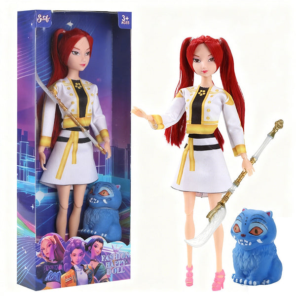 Red ponytail K-pop doll with its box