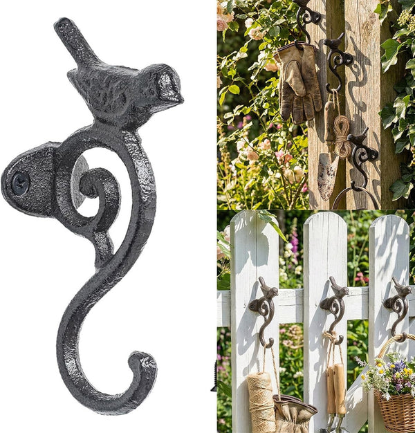 2PCS Vintage Cast Iron Wall Hooks Bird Design Coat Hat Towel Hanging Hooks