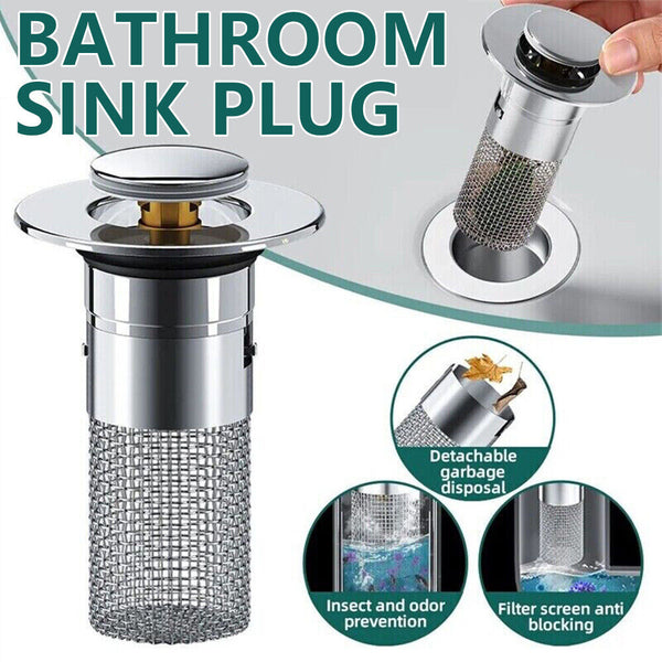 Universal Bathroom Sink Plug Pop-Up Stopper Wash Basin Core Bounce Drain Filter