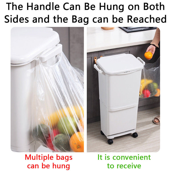 45L Kitchen Bin Waste Sorting Trash Bins 3 Lid Garbage Recycling Wheels Dustbin