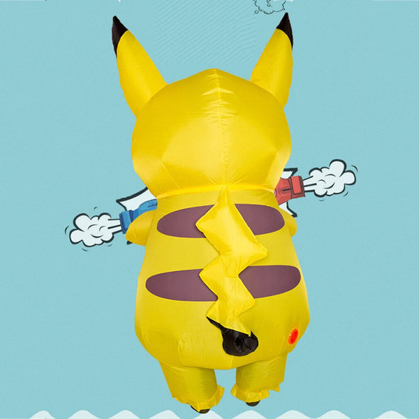 Back view of inflatable Pikachu costume showing tail and stripes