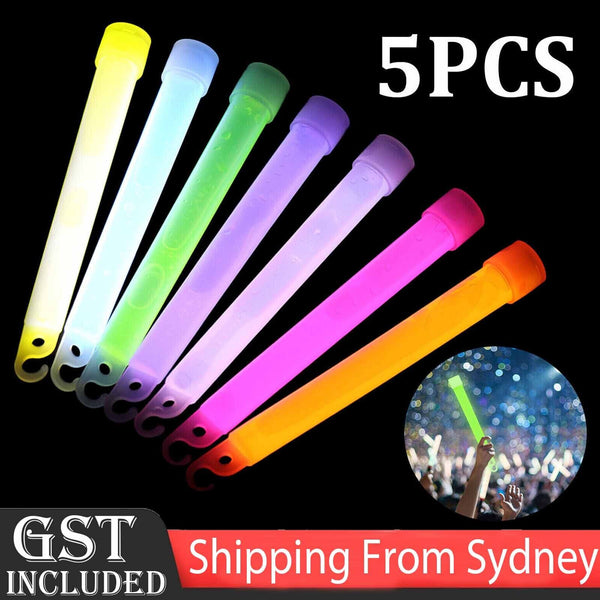 5X Glow Sticks 6 Inches Hook Glowsticks Lanyard Poi Party Glow in the dark Decor