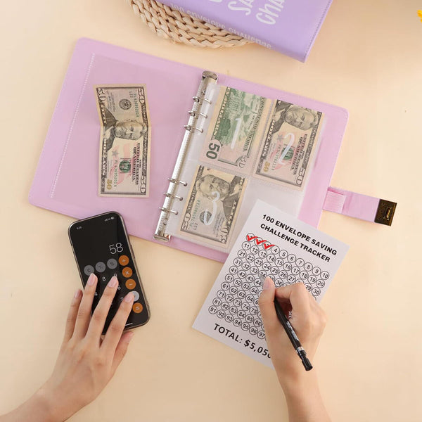100 Days-Envelope Saving Money Book Budget Savings Challenge Binder with Lock