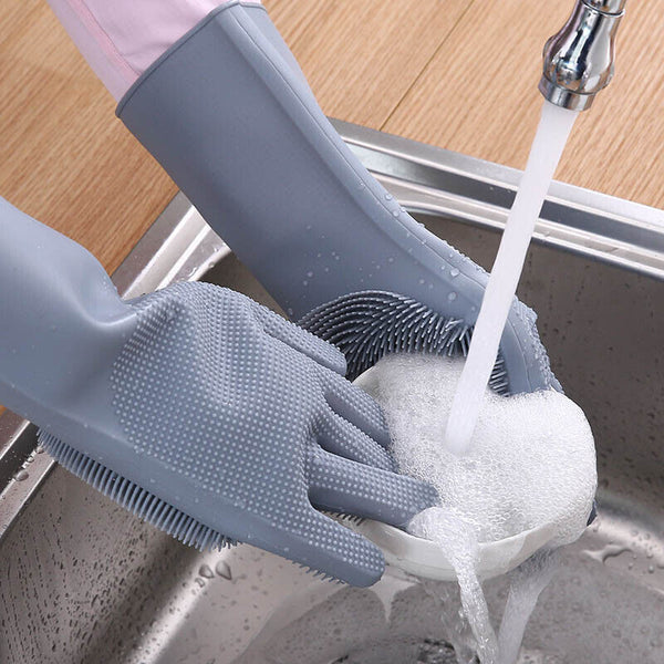 Magic Silicone Rubber Dish Washing Gloves Kitchen Scrubber Cleaning Sponge Tool