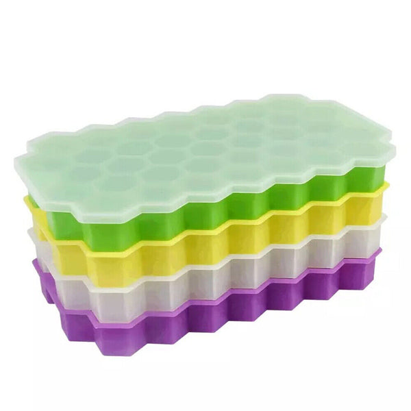 37 Slot Plastic + Lid Home Freezer Maker Silicone Ice Cube Tray Mould Kitchen