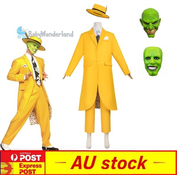 Adult Men The Mask Jim Carrey Yellow Suit Mask Cosplay Costume Halloween Party