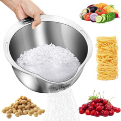 3PCS Stainless Steel Rice Washing Bowl 4-in-1 Colander Strainer