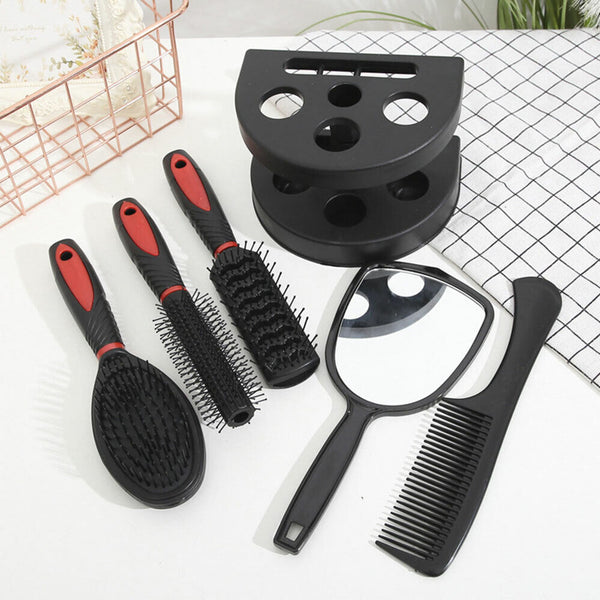 5Pcs Hold Anti-static Stand Kits Comb Brush Massage Women Ladies Sets Mirror