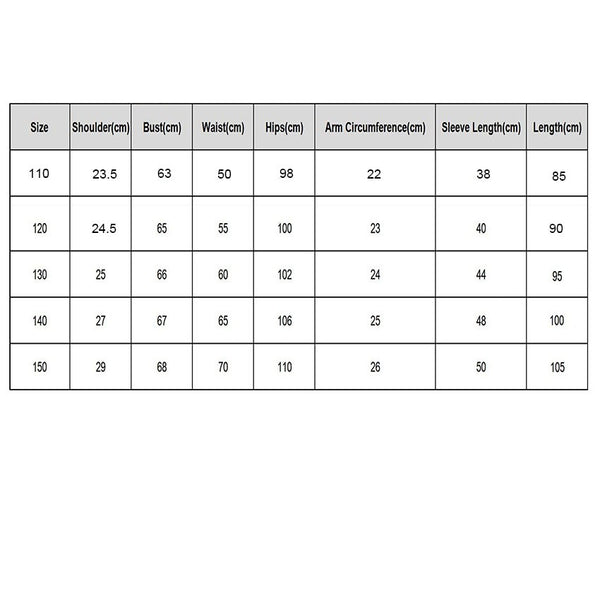 Wicked Elphaba witch costume size chart - kids sizes 110-150cm - Lets Party