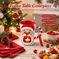 Christmas Fondue Mug - Ceramic Santa Chocolate Fondue Cup with Tea Light Warmer and Fork, 130ml