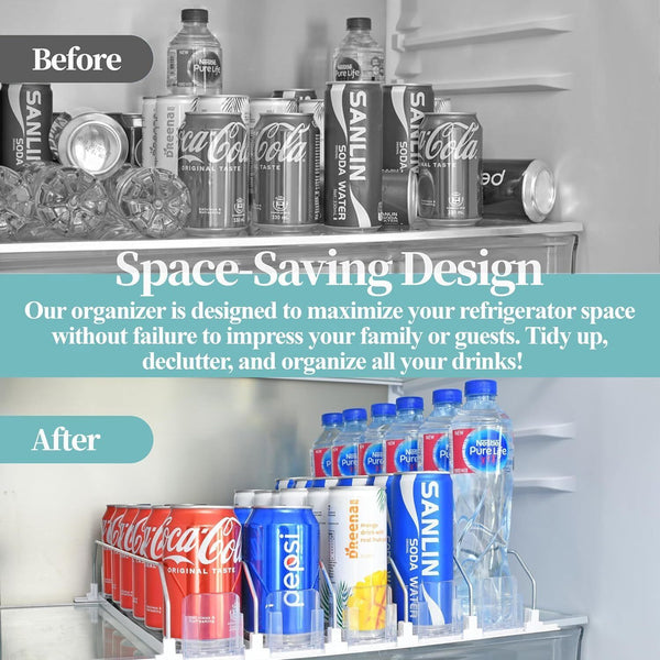 Beverage Pusher Shelf Adjustable Width Soda Can Bottle Pusher for Kitchen Fridge