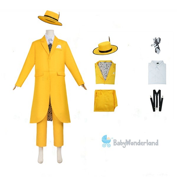 Adult Men The Mask Jim Carrey Yellow Suit Mask Cosplay Costume Halloween Party