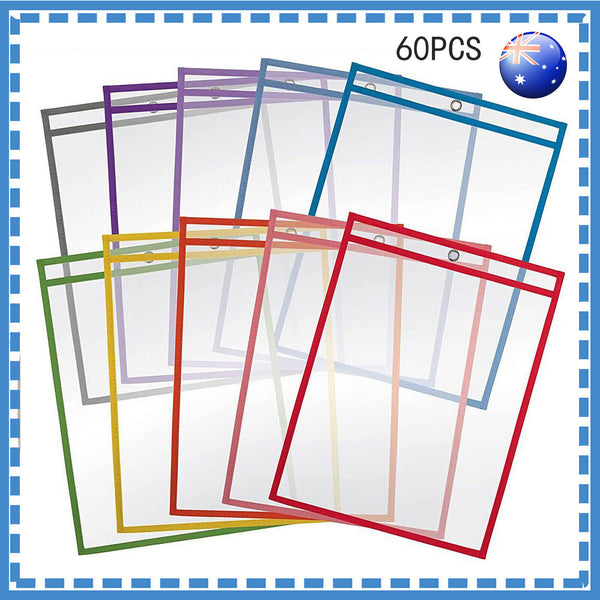 60PCS Dry Erase Pocket Sleeves Write and Wipe Pockets Paper Saver Tool for Kids