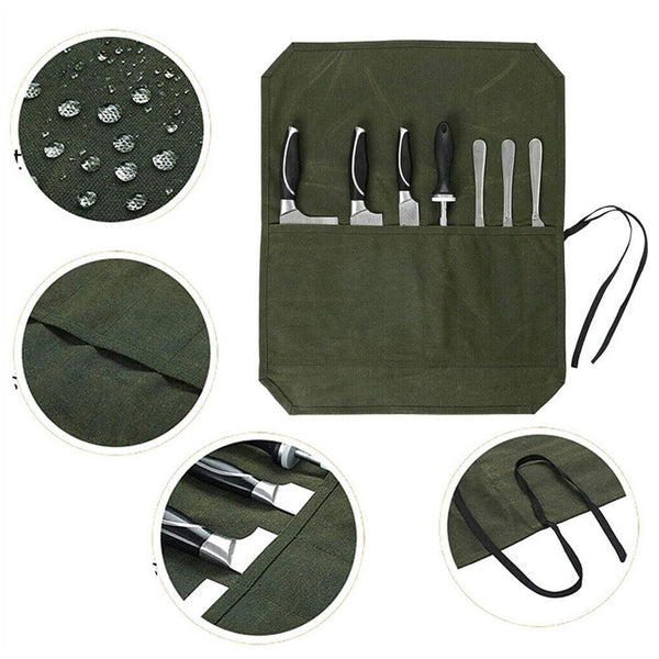 7 Slot Japanese Chef Knife Roll Bag Waxed Canvas Knife Carry Bag Storage Case AU