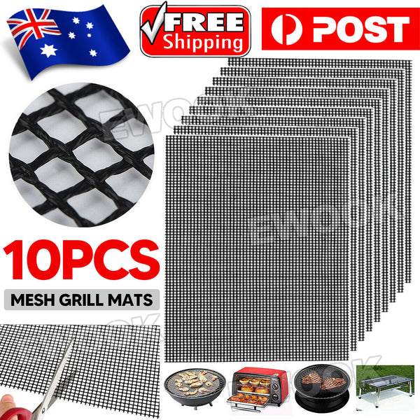 10PCS Charcoal BBQ Grill Mesh Mat Non-Stick Cooking Barbecue Liner Sheet AU
