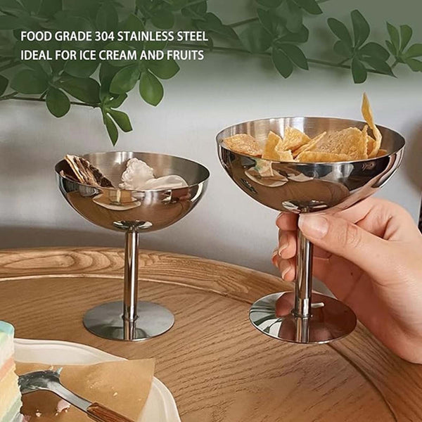 2PCS Stainless Steel Ice Cream Bowls Dessert Cups 300ml Serving Cups Silver